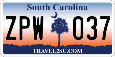 SC license plate ZPW037