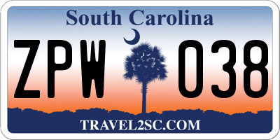SC license plate ZPW038