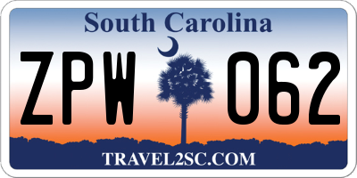 SC license plate ZPW062