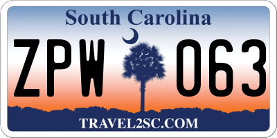 SC license plate ZPW063