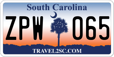 SC license plate ZPW065