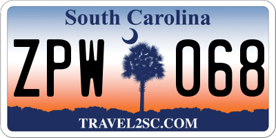 SC license plate ZPW068