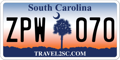 SC license plate ZPW070