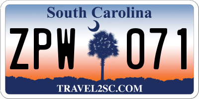 SC license plate ZPW071