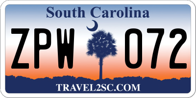 SC license plate ZPW072