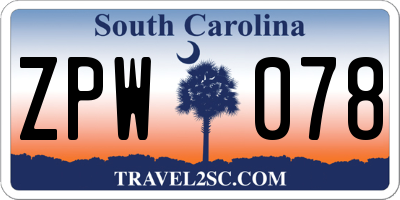SC license plate ZPW078