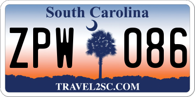 SC license plate ZPW086
