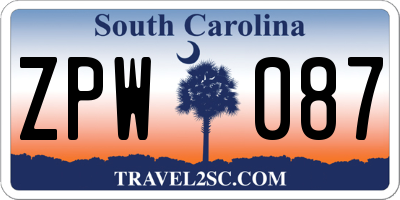 SC license plate ZPW087