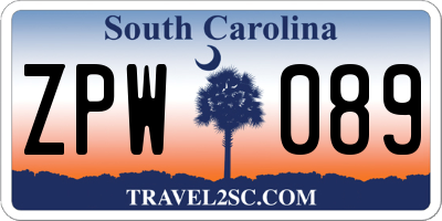 SC license plate ZPW089
