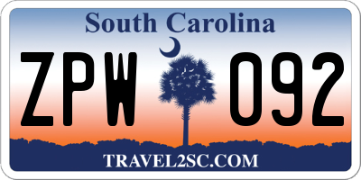 SC license plate ZPW092