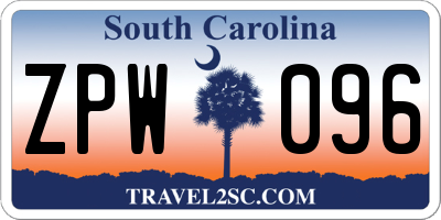 SC license plate ZPW096