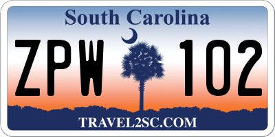 SC license plate ZPW102