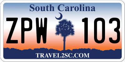 SC license plate ZPW103