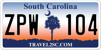 SC license plate ZPW104