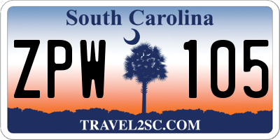 SC license plate ZPW105