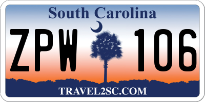 SC license plate ZPW106
