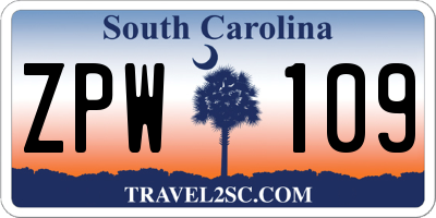 SC license plate ZPW109