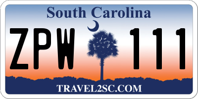 SC license plate ZPW111