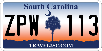 SC license plate ZPW113