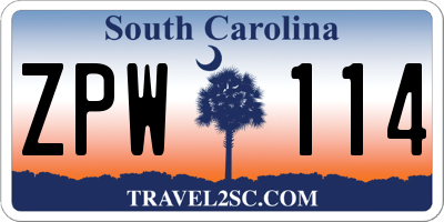 SC license plate ZPW114