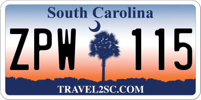 SC license plate ZPW115
