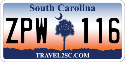 SC license plate ZPW116