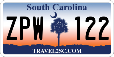 SC license plate ZPW122