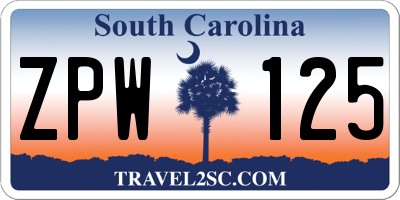 SC license plate ZPW125