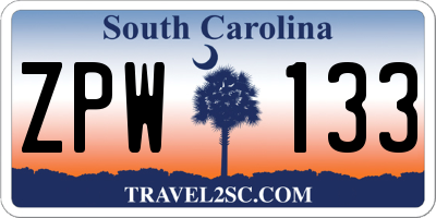 SC license plate ZPW133