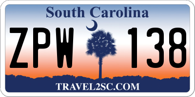 SC license plate ZPW138