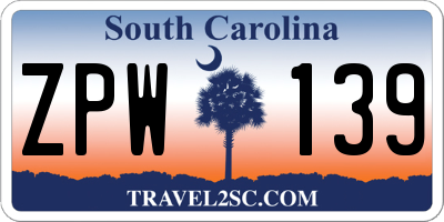 SC license plate ZPW139