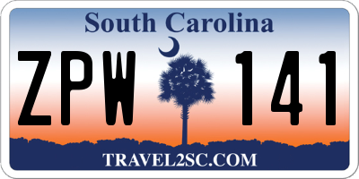 SC license plate ZPW141