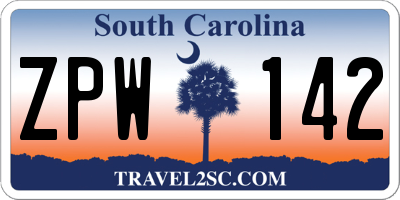 SC license plate ZPW142