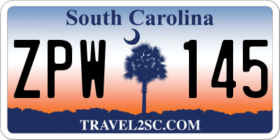 SC license plate ZPW145