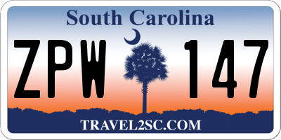 SC license plate ZPW147