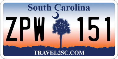 SC license plate ZPW151