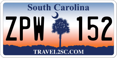 SC license plate ZPW152