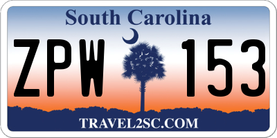 SC license plate ZPW153