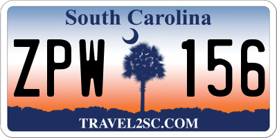 SC license plate ZPW156