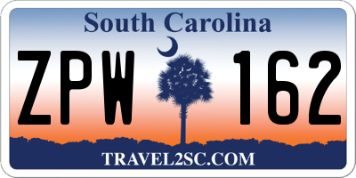 SC license plate ZPW162