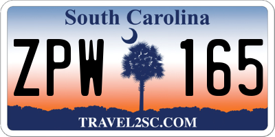 SC license plate ZPW165