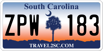 SC license plate ZPW183