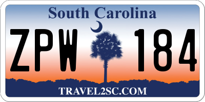 SC license plate ZPW184