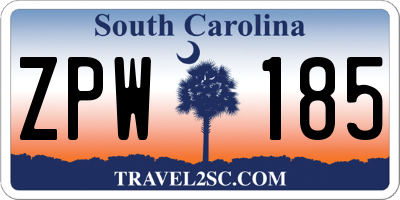 SC license plate ZPW185