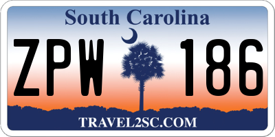 SC license plate ZPW186