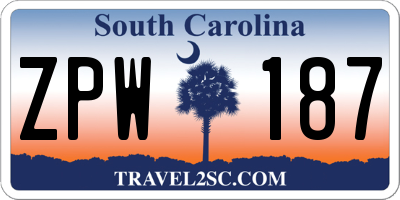 SC license plate ZPW187