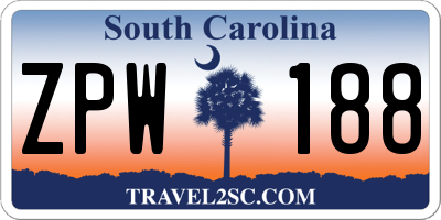 SC license plate ZPW188