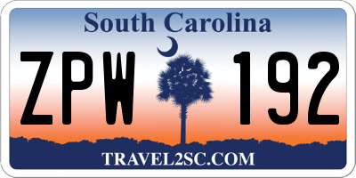 SC license plate ZPW192