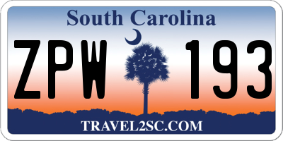 SC license plate ZPW193