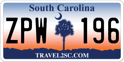SC license plate ZPW196
